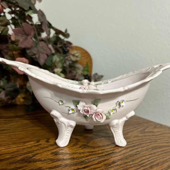 Vintage Lefton China Hand-Painted Flower Bud Vase 1186 and Candy Dish 1779 Set - Picture 8 of 17